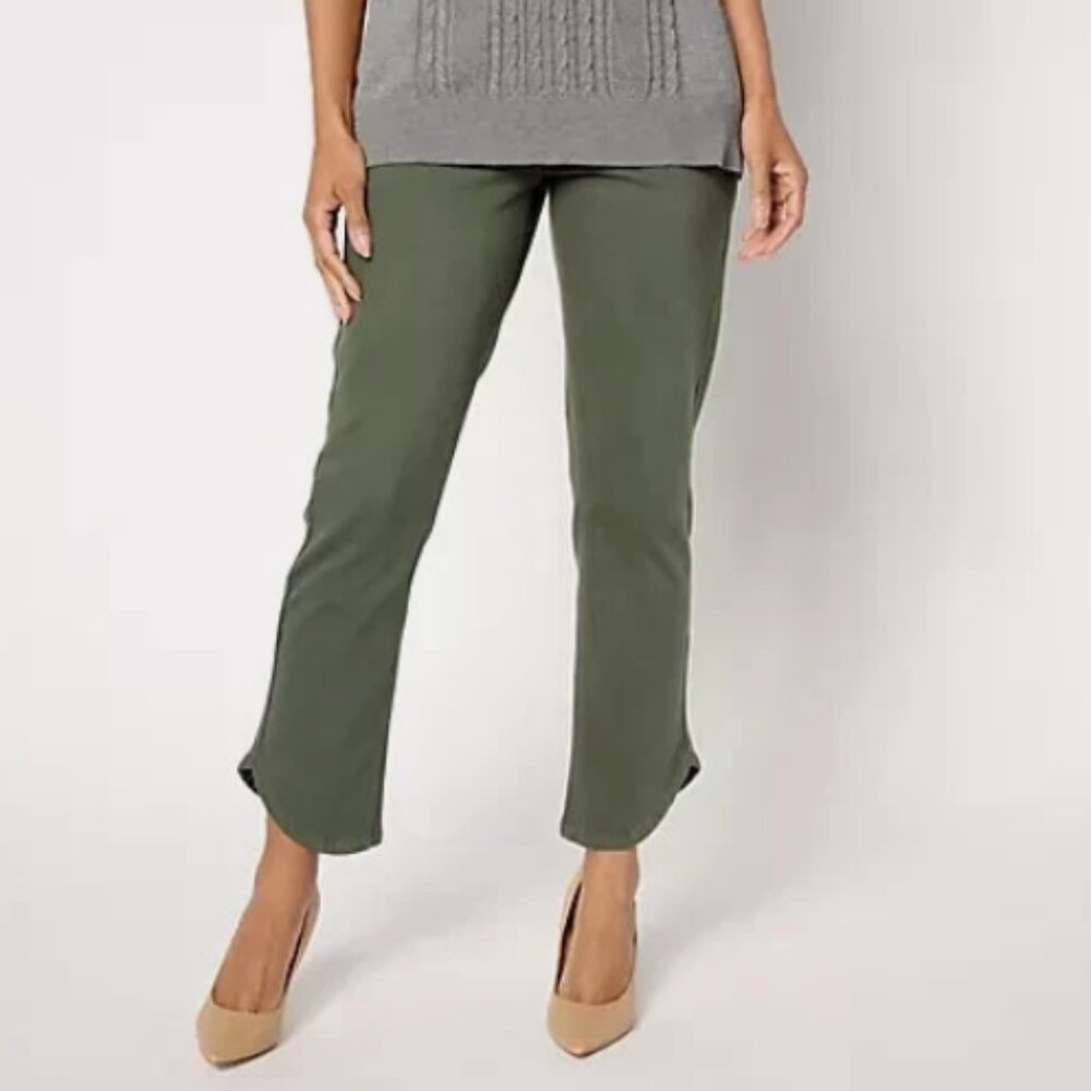 Isaac Mizrahi Knit Denm Pull on Ankle Jeans Tulip Hem-Forest-Tall 0-A653309